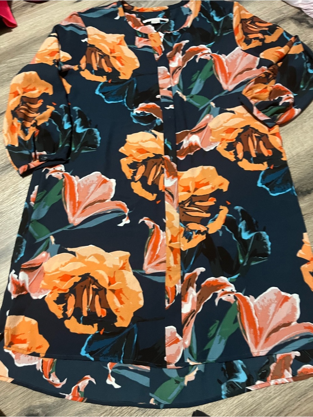 C.C Navy Floral Swim Coverup with Orange and Peach Blooms